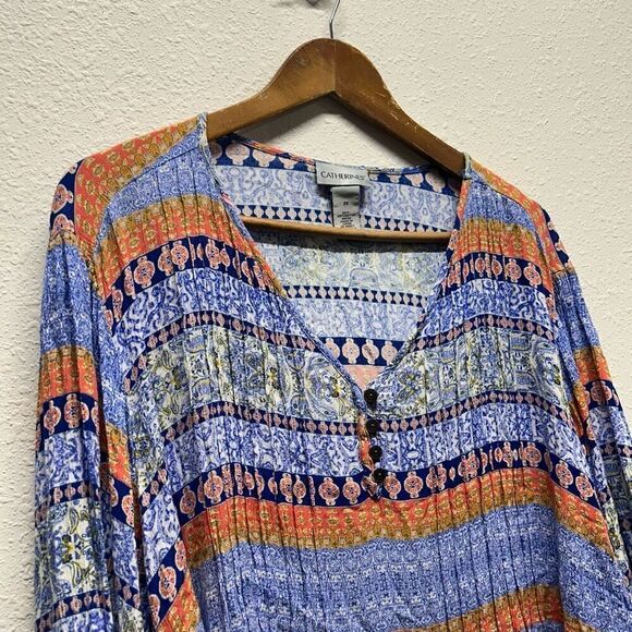 Catherines Multicolor 3/4 Sleeve Rayon Lace Trim Gauze Blouse Women’s 3X - Picture 4 of 13